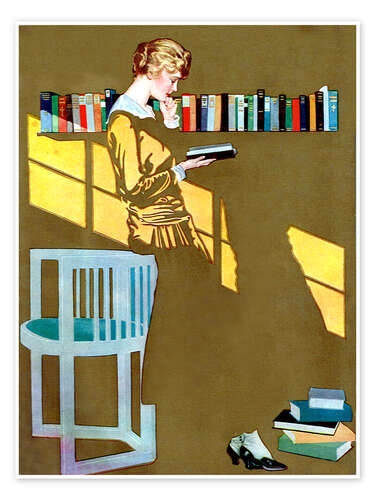 Reading in front of the bookshelf