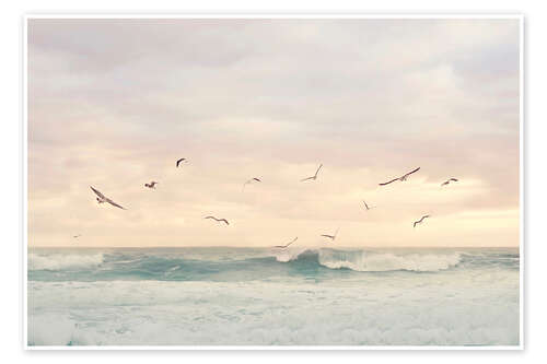 Seagulls above the Ocean Waves